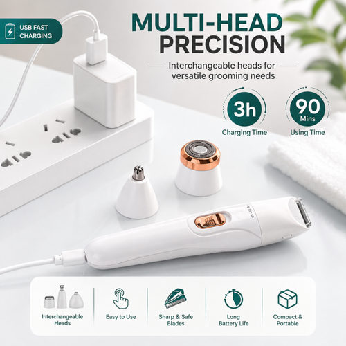 Rechargeable multi-head precision electric trimmer