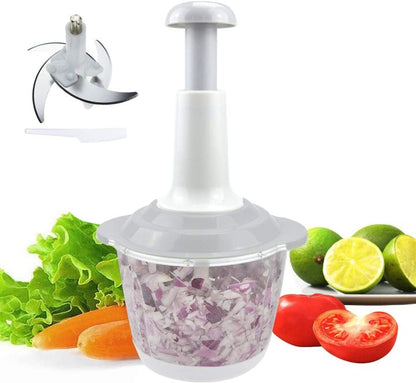 Manual Hand Chopper with 3 Curved Stainless Steel Blades