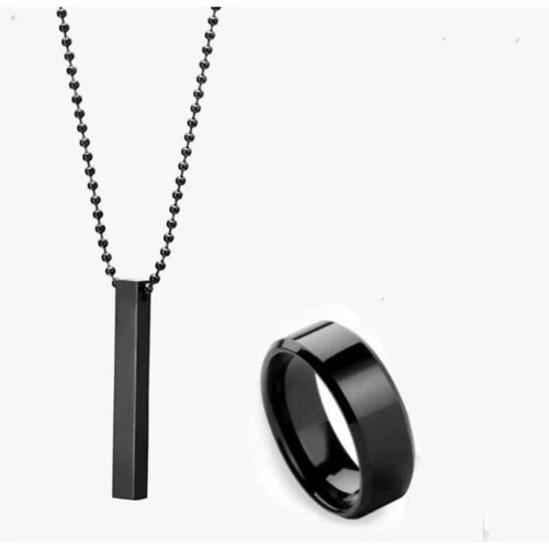 Black Titanium Finger Ring and Bar Chain combo pack